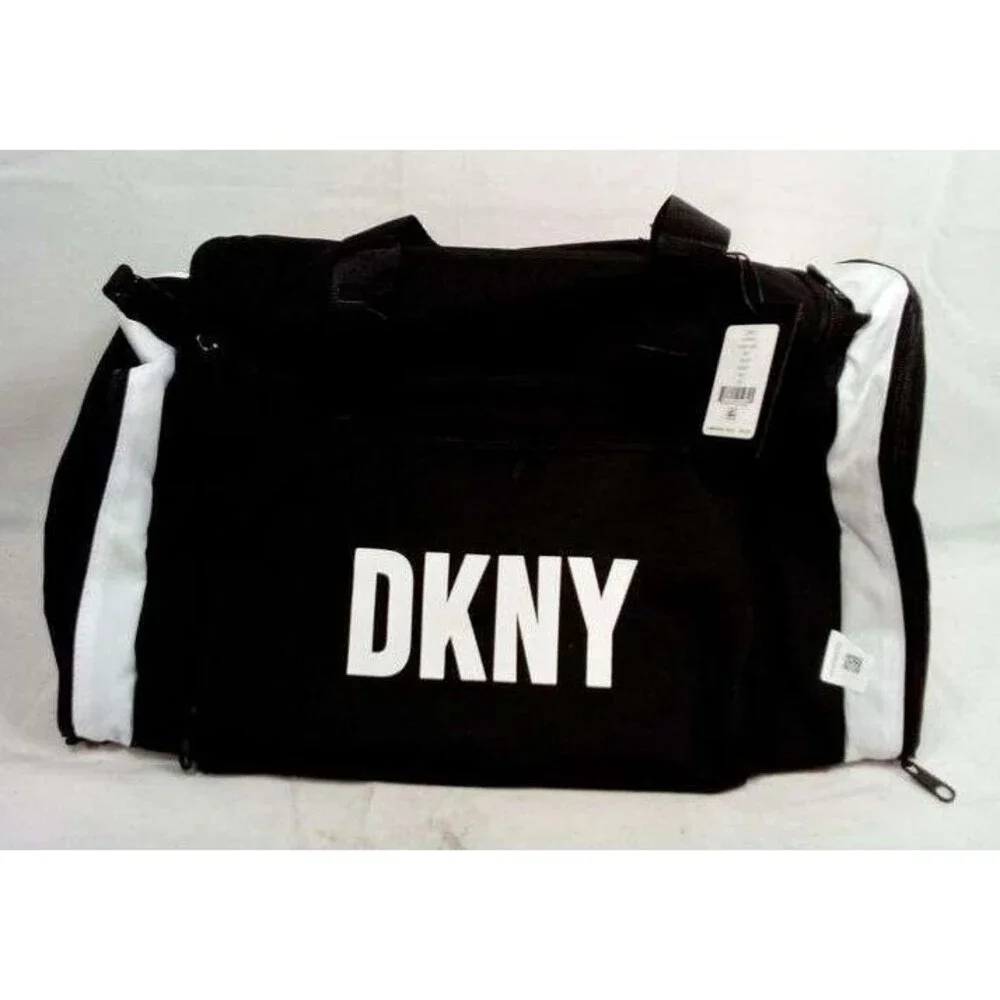 DKNY Black Duffel/Gym Bag - Sports Gym Travel Bag - Black Gym Bag - DKNY Brand